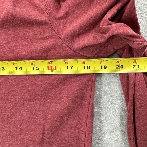 PrAna T-Shirt Womens Medium Dark Red Long Sleeve V-Neck Tee Basic Ruffle Accent - Picture 6 of 12